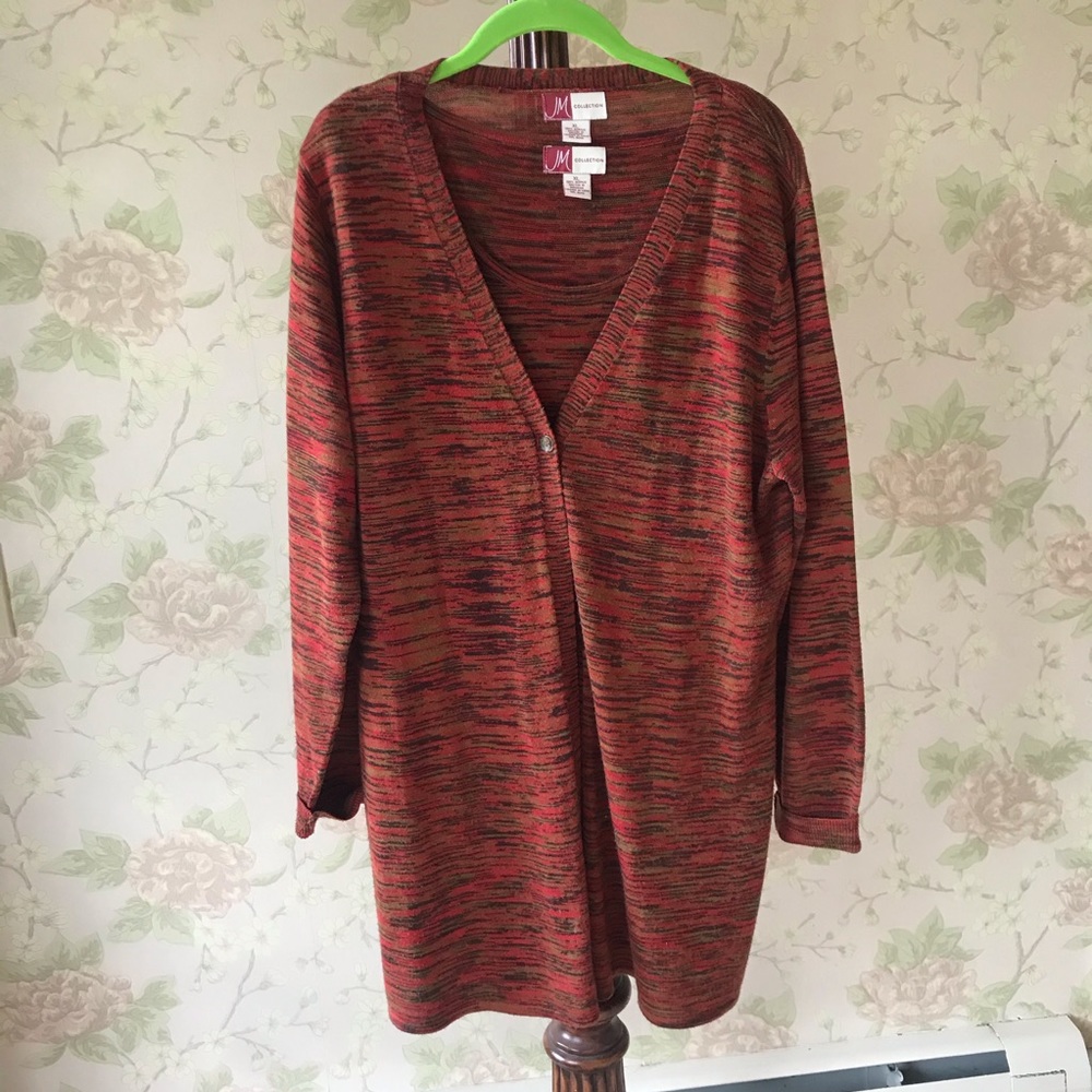 Red, tan, and black JM Collection Sweater Set